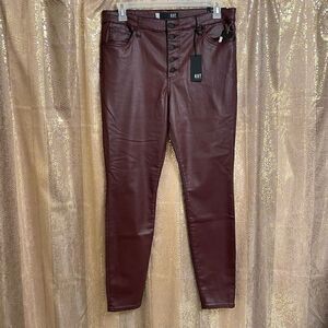 Kut from the Kloth Mia High Rise Skinny Wet Look Bordeaux Jeans 14 NWT
